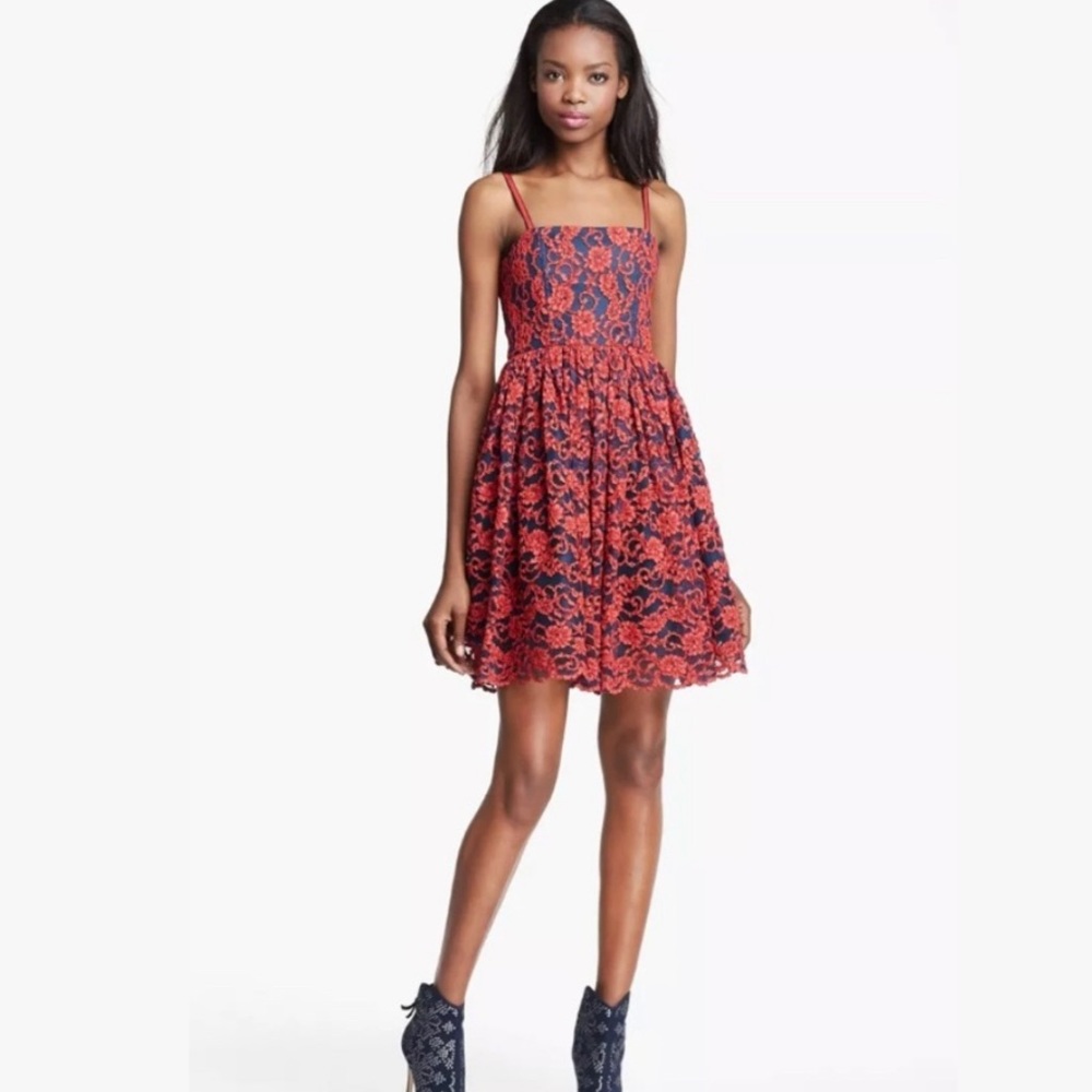 Alice + Olivia Sia Lace Poof Floral Mini Dress